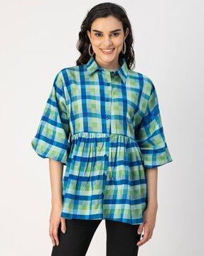 women checked regular fit top