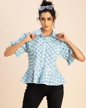 women checked regular fit top