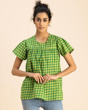 women checked regular fit top