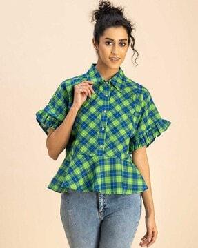 women checked regular fit top