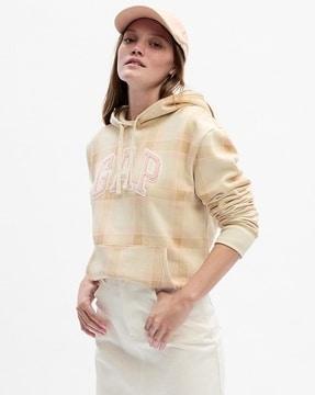 women checked relaxed fit hoodie