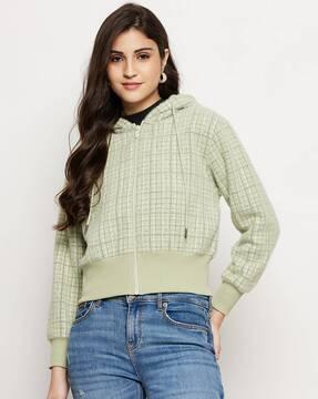 women checked relaxed fit hoodie