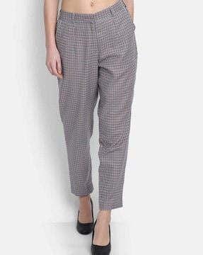 women checked relaxed fit pants