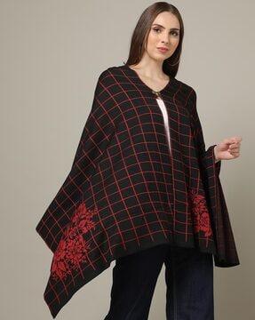 women checked relaxed fit poncho