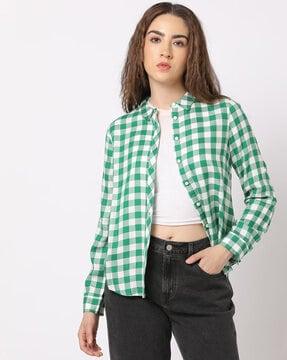 women checked relaxed fit shirt