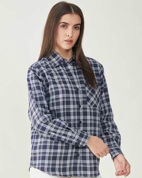 women checked relaxed fit shirt