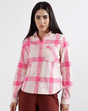 women checked relaxed fit shirt