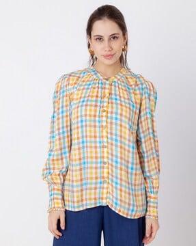 women checked relaxed fit top