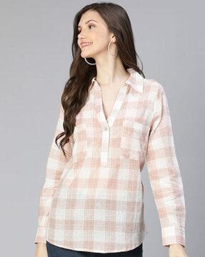 women checked relaxed fit top