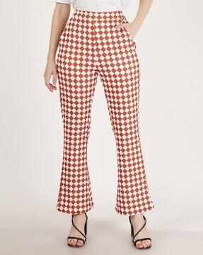 women checked relaxed fit trousers