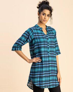 women checked relaxed fit tunic