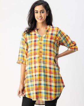 women checked relaxed fit tunic