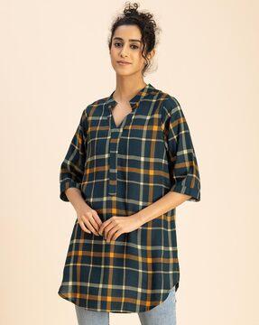 women checked relaxed fit tunic