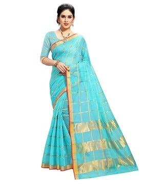 women checked saree with contrast border