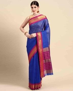 women checked saree with contrast zari border