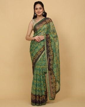 women checked saree with patch border