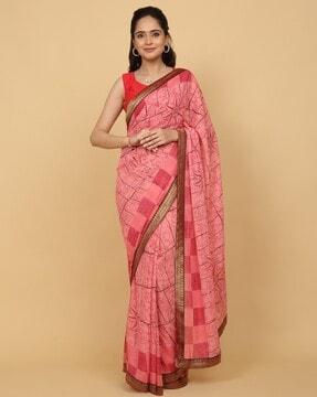women checked saree with patch border