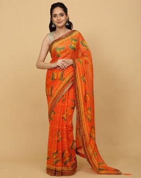 women checked saree with patch border