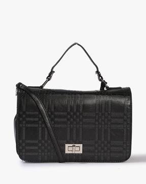 women checked satchel bag with detachable strap