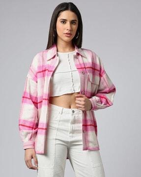 women checked shacket