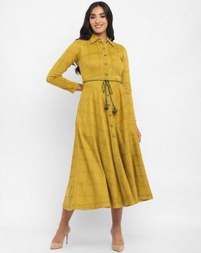 women checked shirt dress with tie-up belt