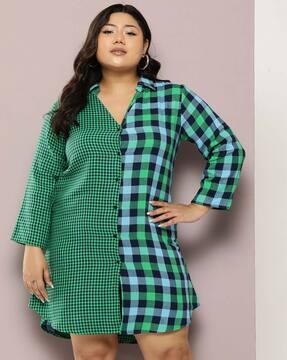 women checked shirt dress