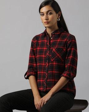 women checked shirt with patch pocket