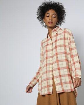 women checked shirt