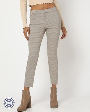 women checked skinny fit pants