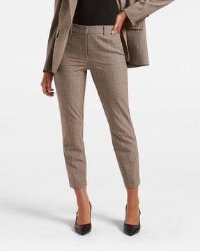 women checked slim fit flat-front pants