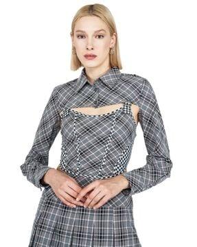 women checked slim fit shirt