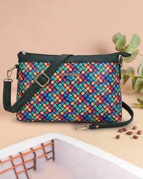 women checked sling bag with adjustable strap