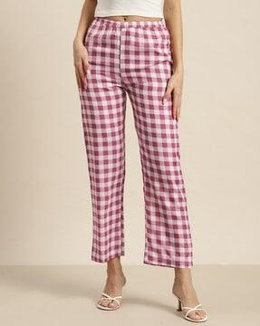 women checked straight fit pants