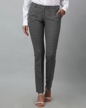 women checked straight fit trousers