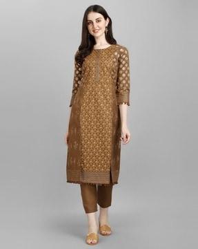 women checked straight kurta with pants