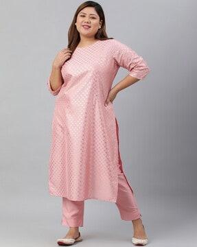 women checked straight kurta with pants