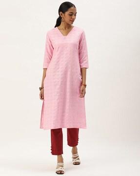 women checked straight kurta