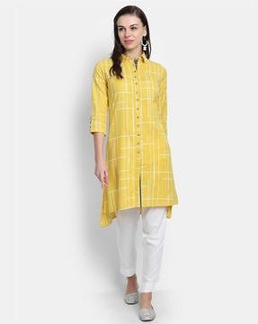 women checked straight kurta