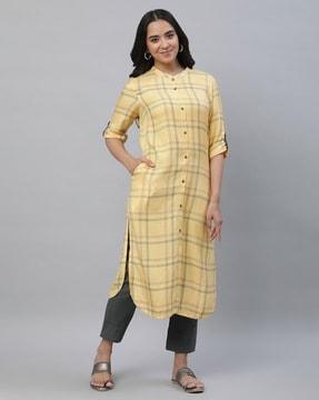 women checked straight kurta