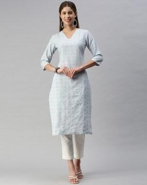 women checked straight kurta