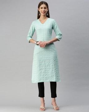 women checked straight kurta