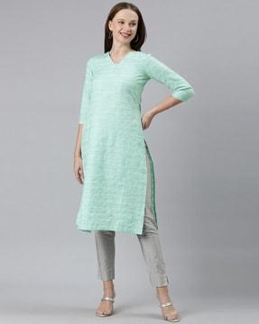 women checked straight kurta