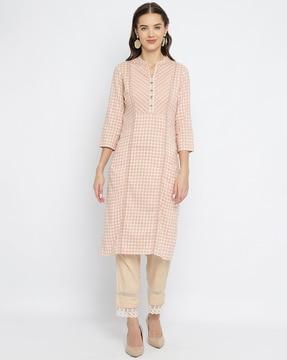 women checked straight kurta