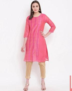 women checked straight kurta