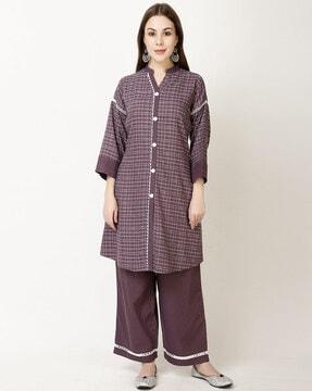 women checked straight kurta