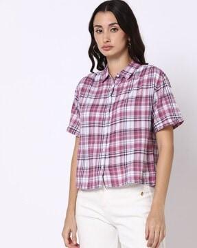 women checked tailored fit shirt