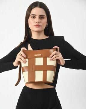 women checked tote bag with pouch