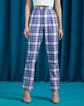 women checked wide-leg pleated trousers