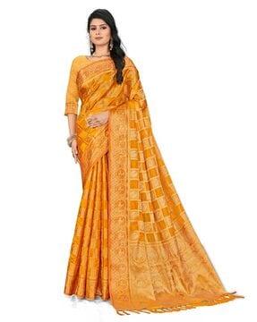 women checked woven saree with zari border