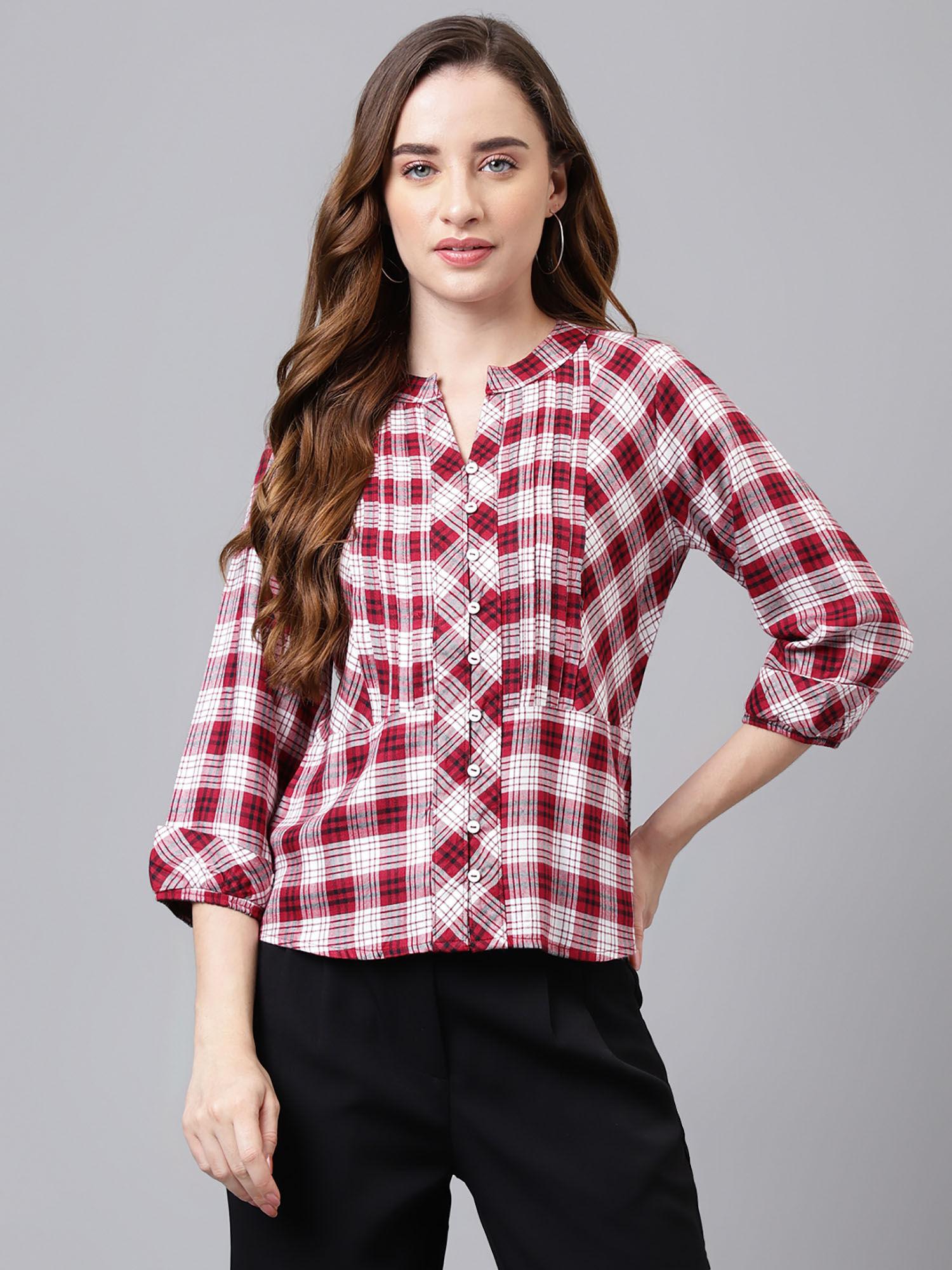 women checkered button down top